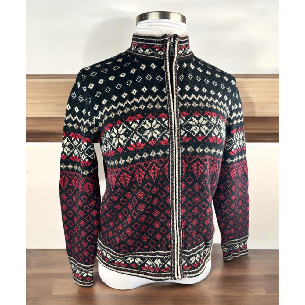 Nomadic Traders Full Zip Cardigan Sweater Red White Black Ramie Cotton Medium - Picture 3 of 16